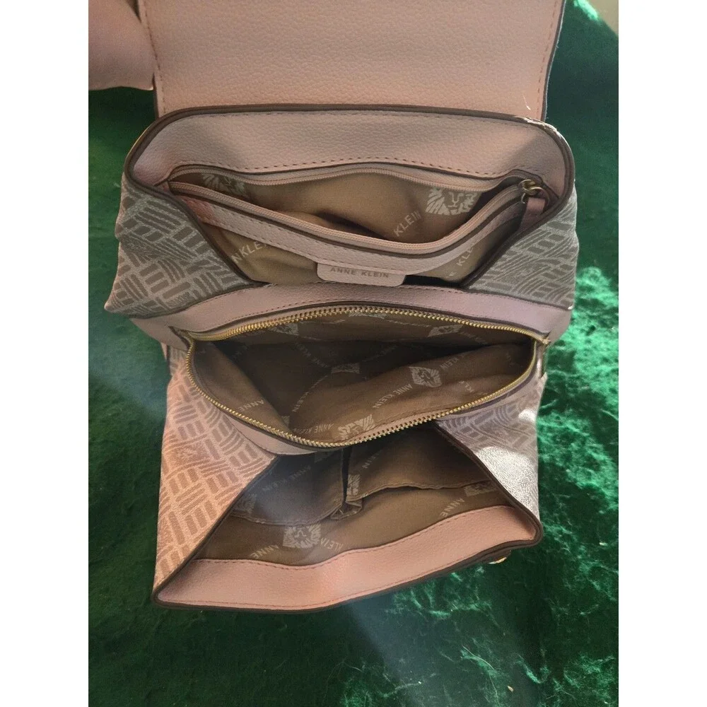 Anne Klein Logo Flap Backpack Purse Pink w/Card Holder (BL-29)